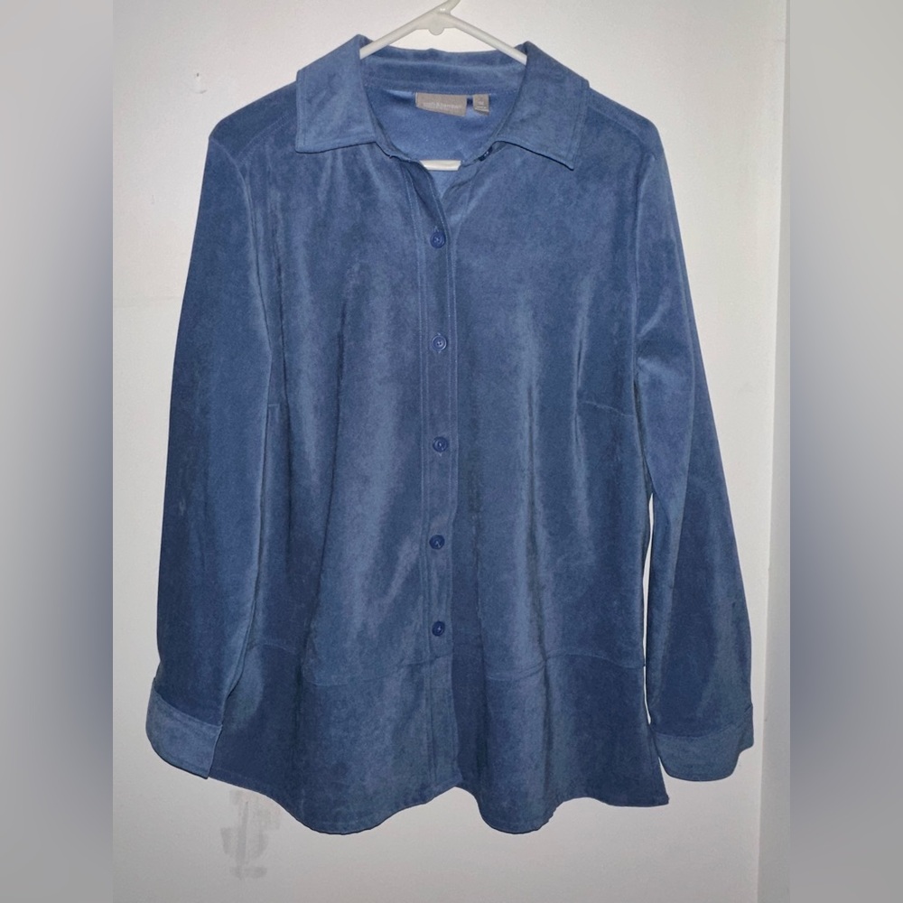 Croft & Barrow WOMANS BUTTON DOWN PEACHSKIN TOP VIOLET BLUE Sz 1X Stretch‎